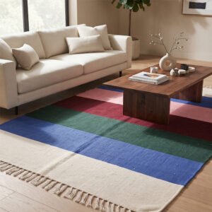 Modern Handwoven Cotton Rug | Elegant Striped Design for Contemporary Living Room and Bedroom