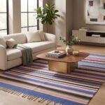 Contemporary Handcrafted Cotton Rug | Multicolor Stylish Linear Stripes for Modern Home Interiors - Image 2