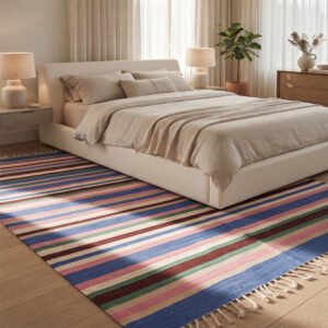 Contemporary Handcrafted Cotton Rug | Multicolor Stylish Linear Stripes for Modern Home Interiors