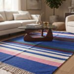 Aesthetic Handwoven Cotton Rug | Minimal Multicolor Striped Pattern for Elegant Living Spaces - Image 2