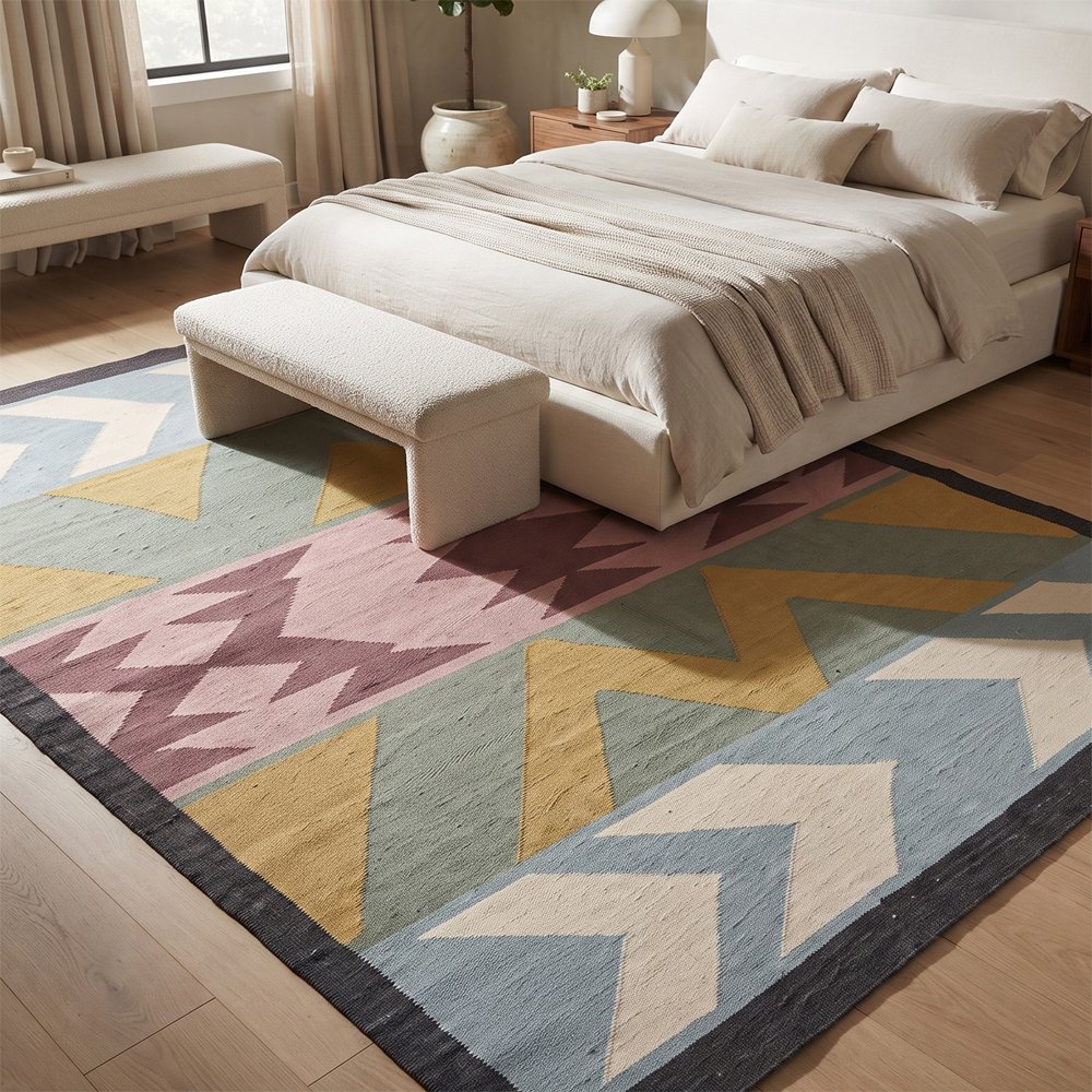 367 Modern Abstract Cotton Rug | Handcrafted Artistic Multicolor Area Rug for Contemporary Interiors - Image 1