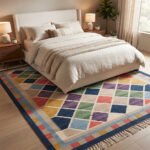 Diamond Pattern Cotton Rug | Handwoven Multicolor Geometric Area Rug for Living Room and Bedroom - Image 2