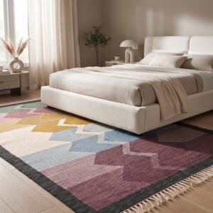 Contemporary Abstract Handwoven Cotton Rug | Mlticolor Decorative Area Rug for Modern Homes