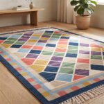 Diamond Pattern Cotton Rug | Handwoven Multicolor Geometric Area Rug for Living Room and Bedroom - Image 3
