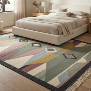 Creative Abstract Handwoven Cotton Rug | Multicolor Decorative Floor Rug for Elegant Living Spaces