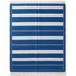 Modern Artisan Cotton Rug | Blue Striped Design for Living Room Bedroom and Home Decor - Image 5