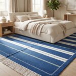 Modern Artisan Cotton Rug | Blue Striped Design for Living Room Bedroom and Home Decor - Image 3