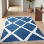 Handmade Cotton Rug | Contemporary Blue Geometric Design Floor Rug for Stylish Home Decor - Image 3