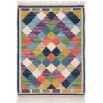 Modern Diamond Handwoven Cotton Rug | Multicolor Artisan Geometric Area Rug for Living Room Decor - Image 5