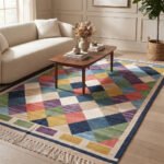 Modern Diamond Handwoven Cotton Rug | Multicolor Artisan Geometric Area Rug for Living Room Decor - Image 2