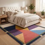 Handcrafted Geometric Cotton Rug | Modern Mlticolor Handwoven Floor Rug for Stylish Interior Spaces