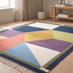 Handcrafted Geometric Cotton Rug | Modern Mlticolor Handwoven Floor Rug for Stylish Interior Spaces - Image 3