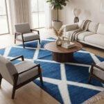 Handmade Cotton Rug | Contemporary Blue Geometric Design Floor Rug for Stylish Home Decor