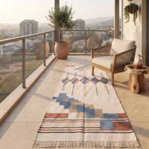 Premium Handmade Cotton Runner 2.5x8 ft – Minimal Artisan Multicolor Rug for Modern Home Décor