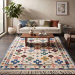 Geometric Shapes Handwoven Cotton Rug | Modern Multicolor Decorative Area Rug for Home Interiors - Image 2