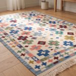 Geometric Shapes Handwoven Cotton Rug | Modern Multicolor Decorative Area Rug for Home Interiors - Image 3