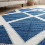 Handmade Cotton Rug | Contemporary Blue Geometric Design Floor Rug for Stylish Home Decor - Image 4