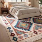 Unique Geometric Handwoven Cotton Rug | Contemporary Multicolor Area Rug for Modern Home Decor - Image 2