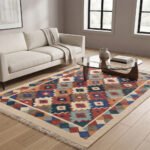 Modern Geometric Flow Cotton Rug | Handmade Artistic Multicolor Area Rug for Living Room and Bedroom - Image 3