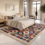 Modern Geometric Flow Cotton Rug | Handmade Artistic Multicolor Area Rug for Living Room and Bedroom - Image 2