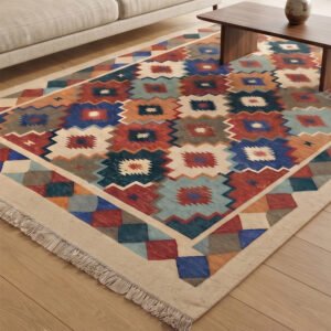 Modern Geometric Flow Cotton Rug | Handmade Artistic Multicolor Area Rug for Living Room and Bedroom