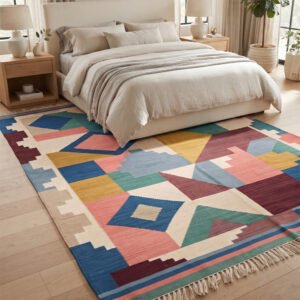 Modern Artisan Handwoven Cotton Rug | Elegant Decorative Area Rug for Contemporary Spaces