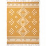 Elegant Geometric Cotton Rug | Handmade Yellow Decorative Area Rug for Living Room and Bedroom - Image 5