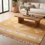 Elegant Geometric Cotton Rug | Handmade Yellow Decorative Area Rug for Living Room and Bedroom - Image 2
