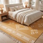 Elegant Geometric Cotton Rug | Handmade Yellow Decorative Area Rug for Living Room and Bedroom - Image 3