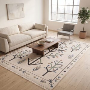 Elegant Handwoven Cotton Rug | Artistic Floral Design for Premium Living Room Bedroom and Timeless Home Decor