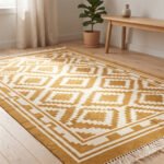 Modern Geometric Handwoven Yellow Cotton Rug | Elegant Pattern for Contemporary Living Spaces - Image 3