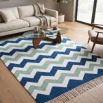 Modern Blue & Green Abstract Cotton Rug | Handcrafted Artistic Area Rug for Contemporary Interiors - Image 2