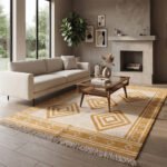 Geometric Pattern Handwoven Cotton Rug Yellow | Modern Artistic Style for Contemporary Homes