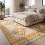 Geometric Pattern Handwoven Cotton Rug Yellow | Modern Artistic Style for Contemporary Homes - Image 2