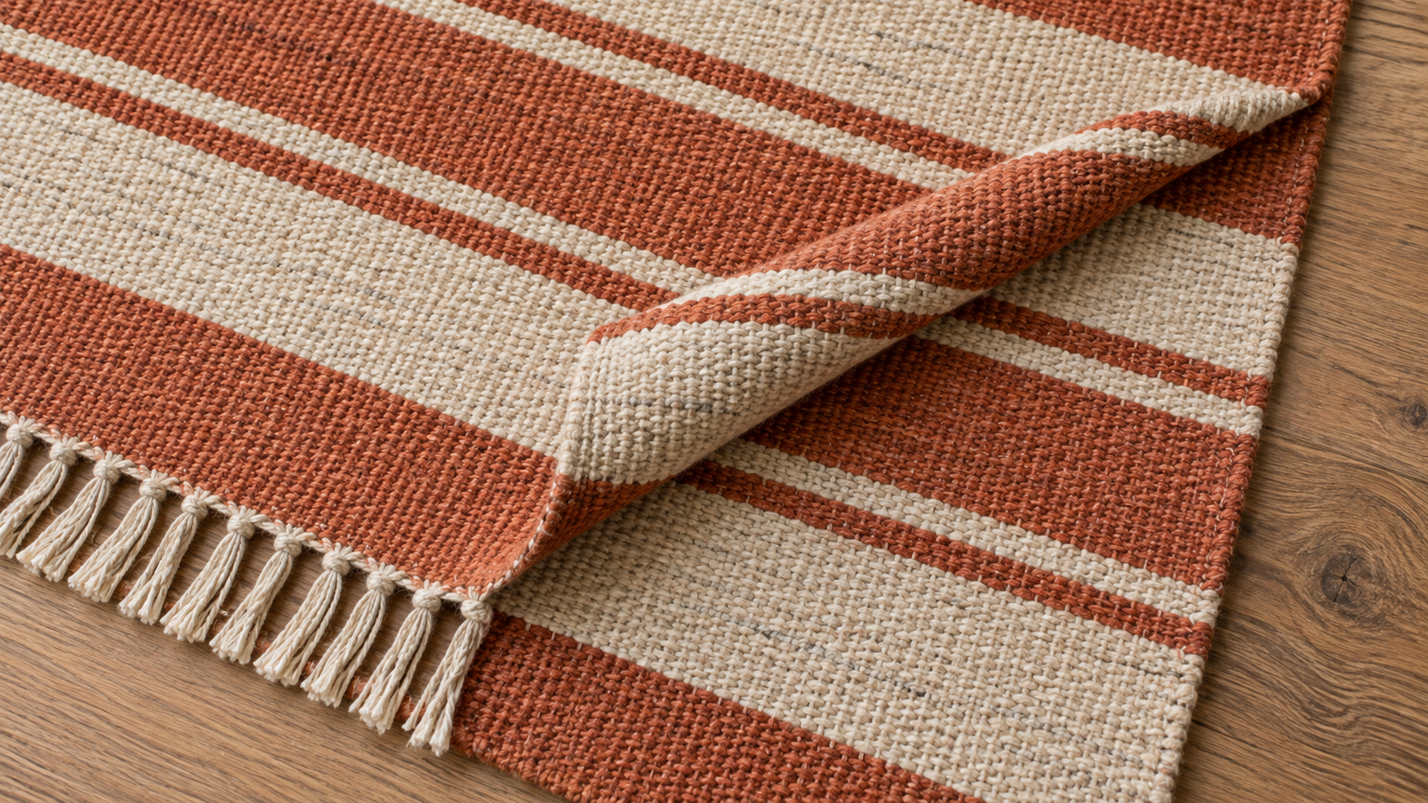 Close-up comparison of a rug's front and back weave to verify handwoven construction from photos