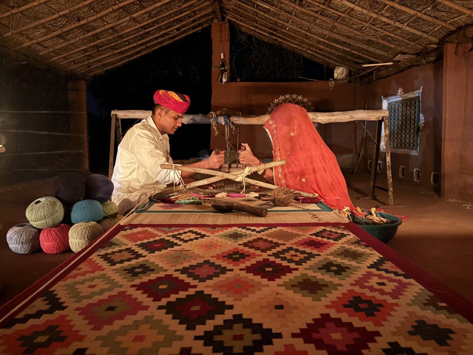 Traditional handwoven dhurrie carpets from Jodhpur, India